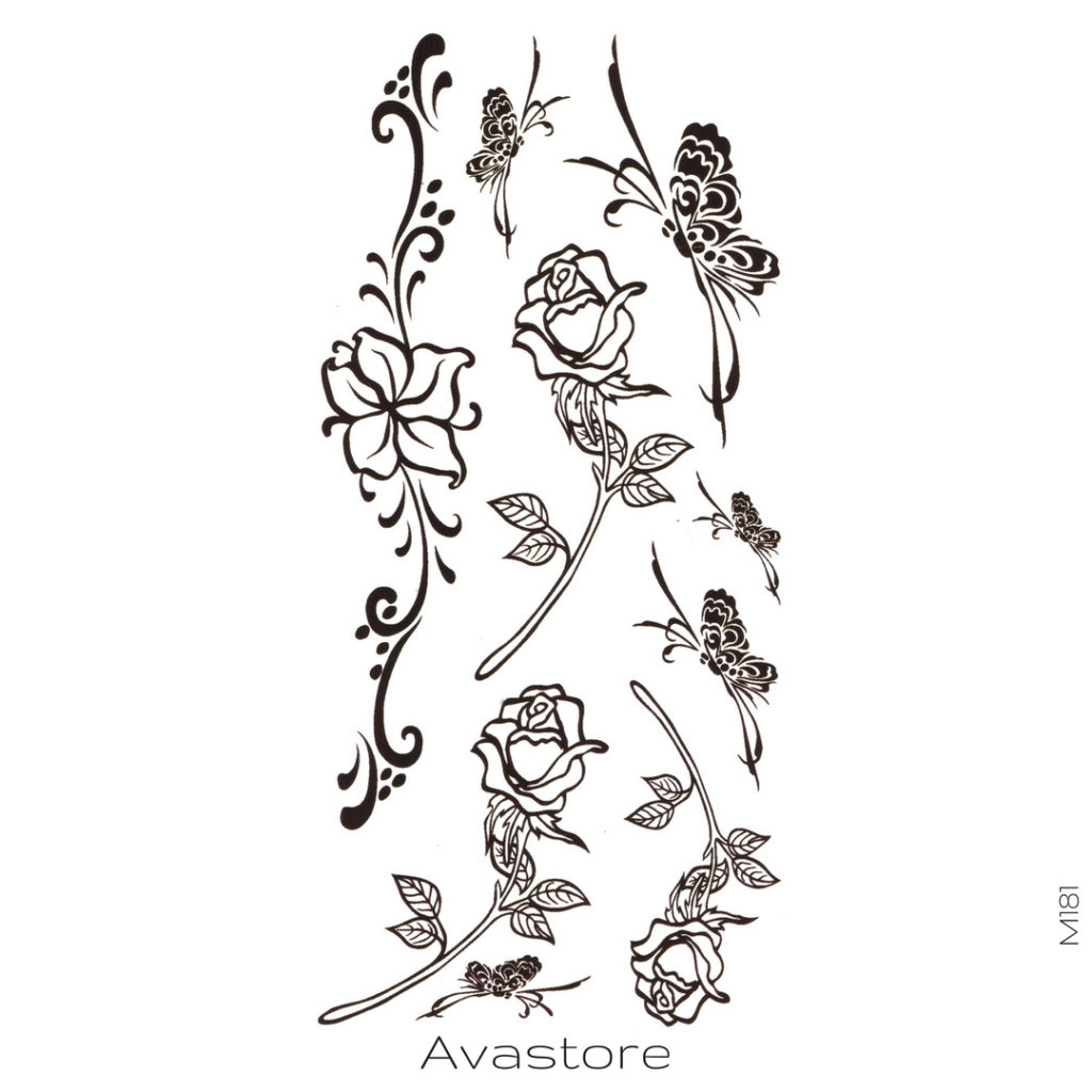 Tatouage temporaire roses et papillons Tatouage femme -AVASTORE